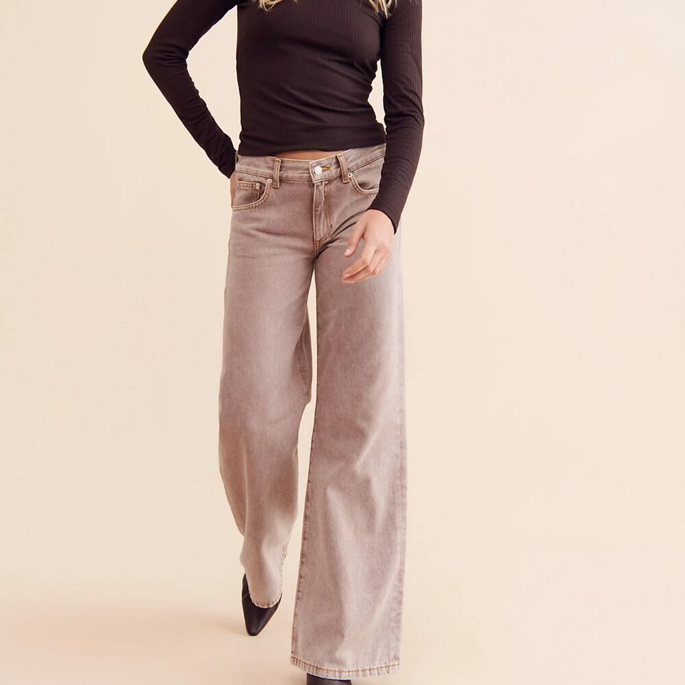 Wide Leg High-Rise Jeans in Taupe - Women's Flared Denim